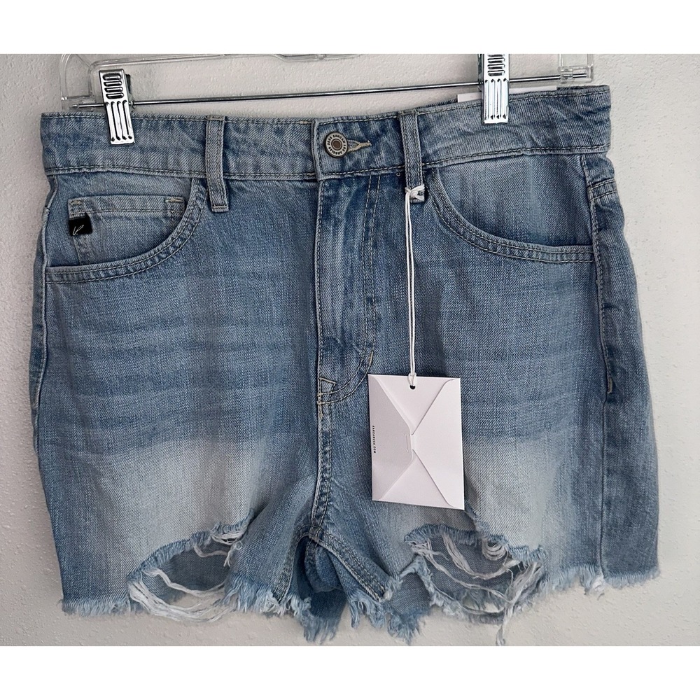 New Kancan Ivanna Jean Ultra High Rise Mom Shorts 7/27‎ Light Distressed Frayed